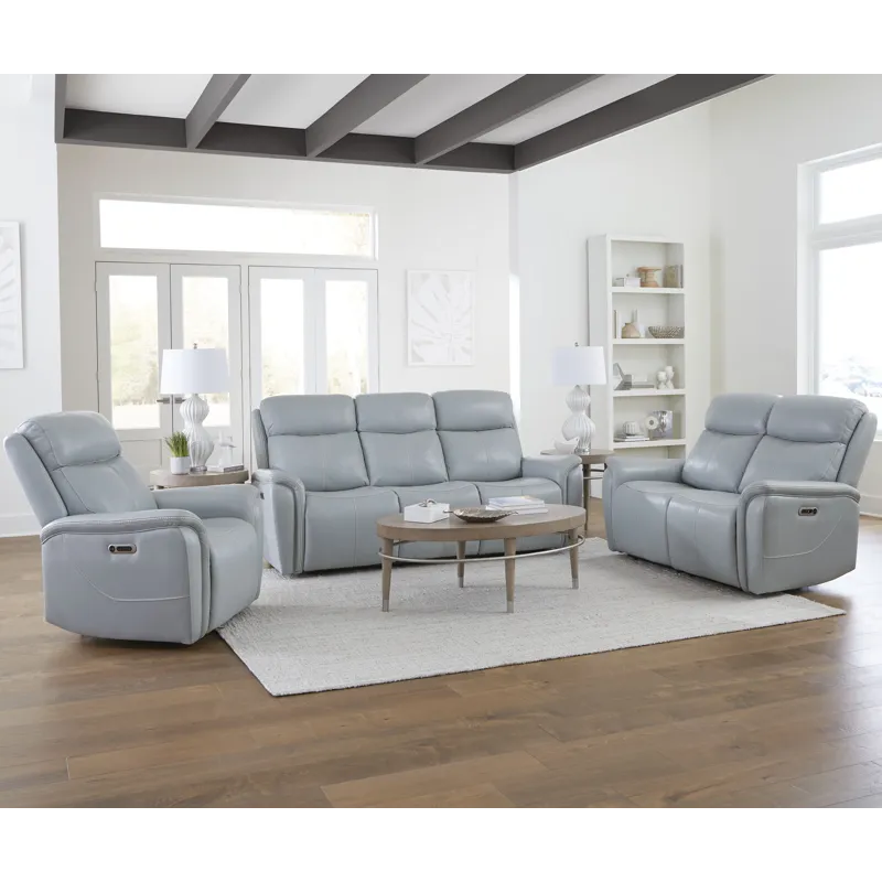 Cascade Seamist Grey Power Reclining Sofa Loveseat and Recliner
