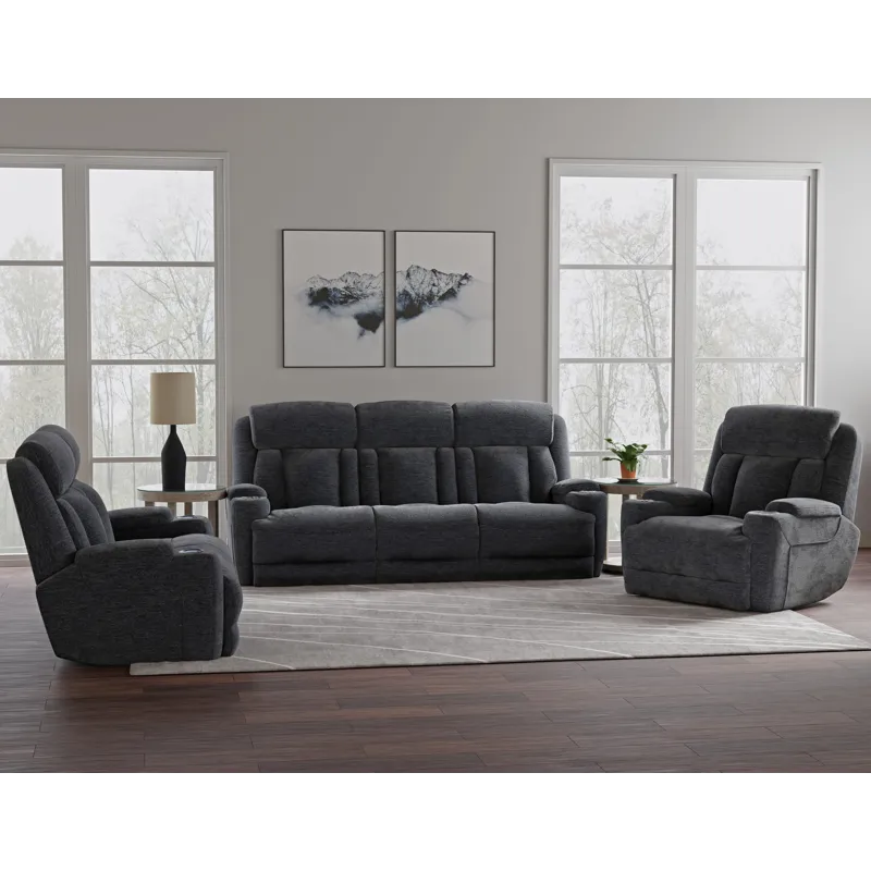Dalton Lucky Charcoal Power Reclining Sofa Loveseat and Recliner