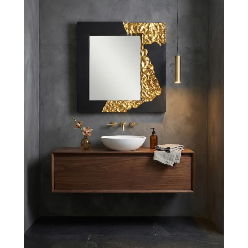 Mercury Mirror, Square, Black, Gold Leaf