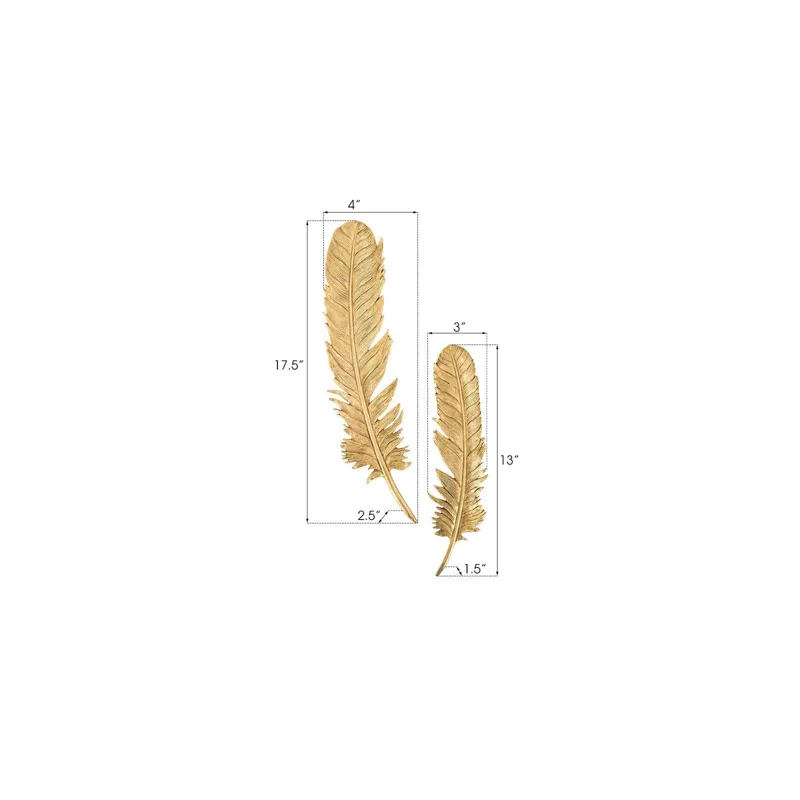 Feathers Wall Art, Small, Gold Leaf, Set of 2