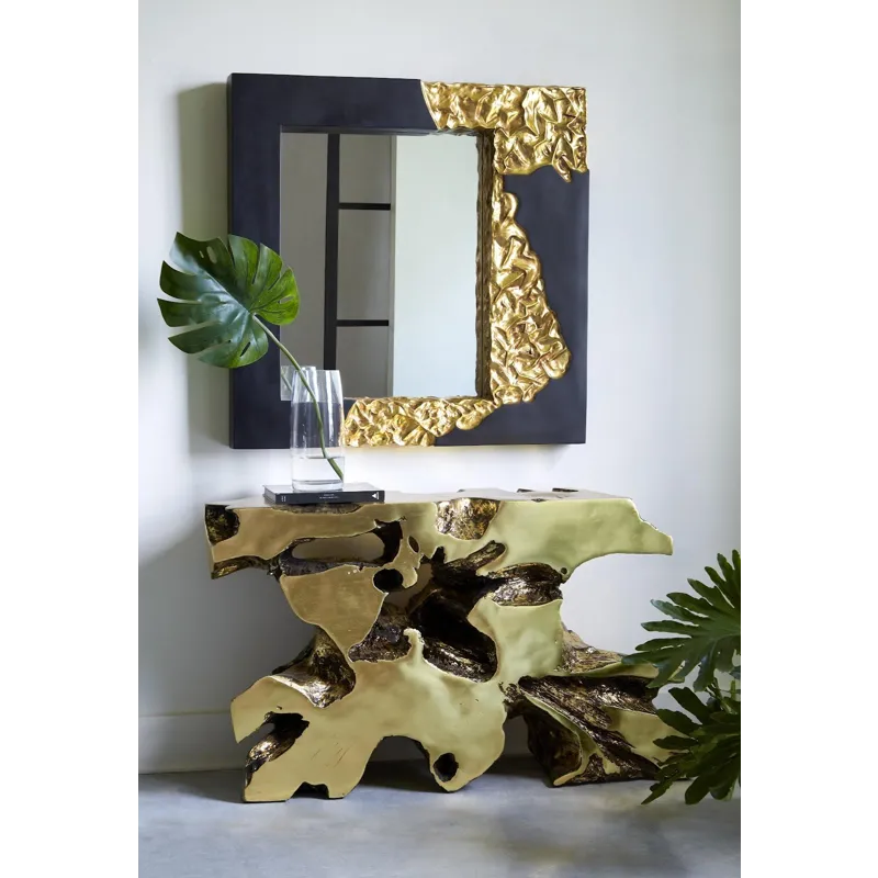 Mercury Mirror, Square, Black, Gold Leaf