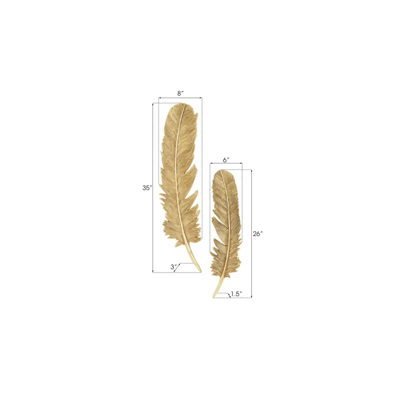 Feathers Wall Art, Large, Gold Leaf, Set of 2