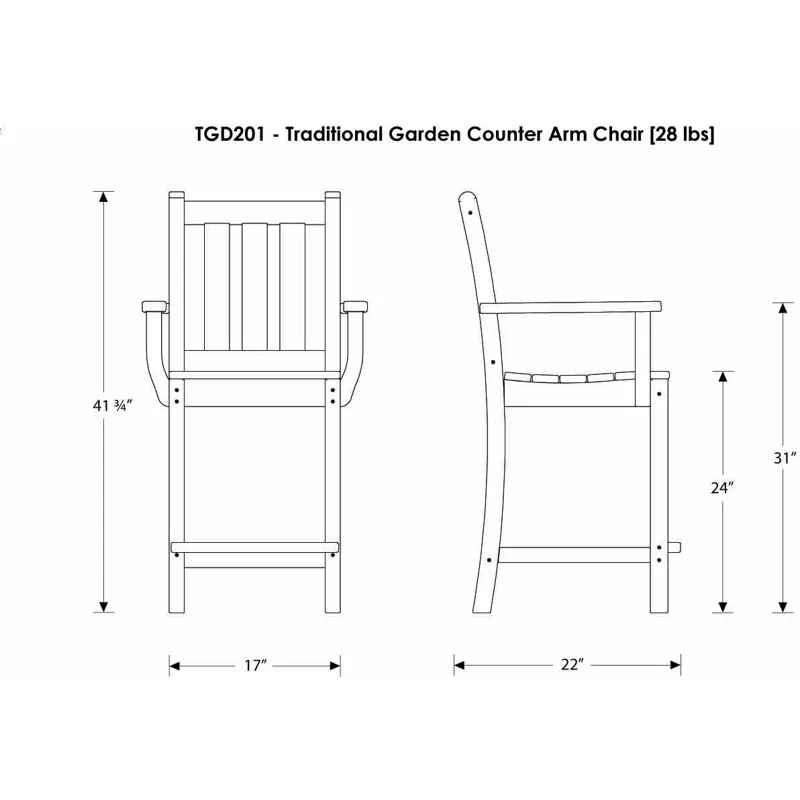 Traditional Garden Counter Arm Chair