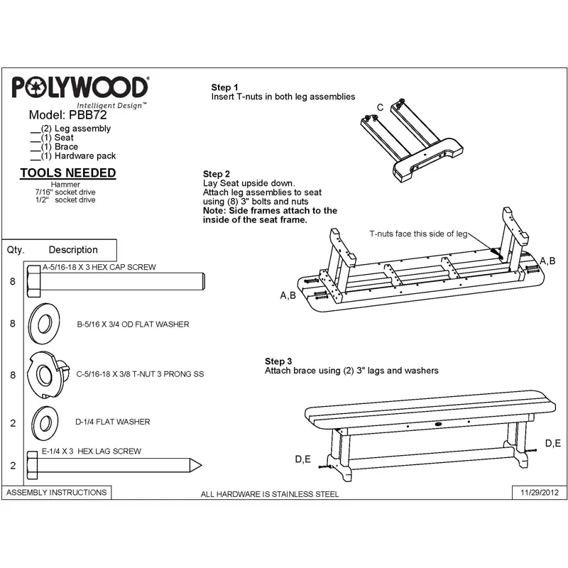 Park 72" Harvester Backless Bench