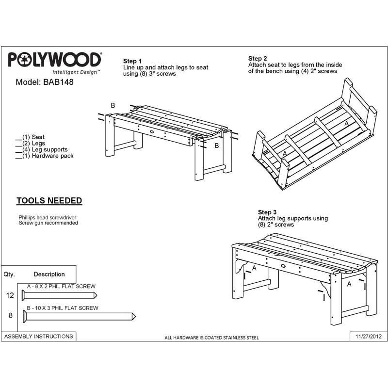 Traditional Garden 48" Backless Bench