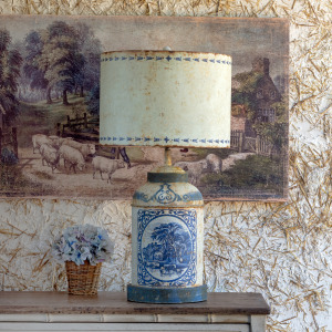 Blue Tole Table Lamp With Linen Shade