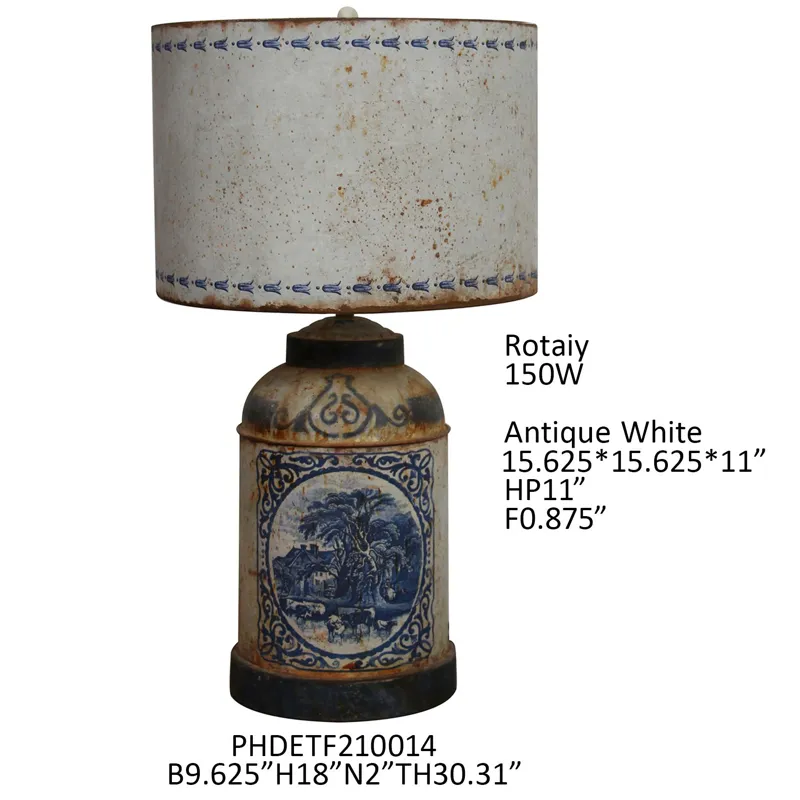 Blue Tole Table Lamp With Linen Shade
