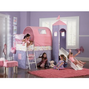 Princess Castle Twin Size Tent Bunk Bed with Slide