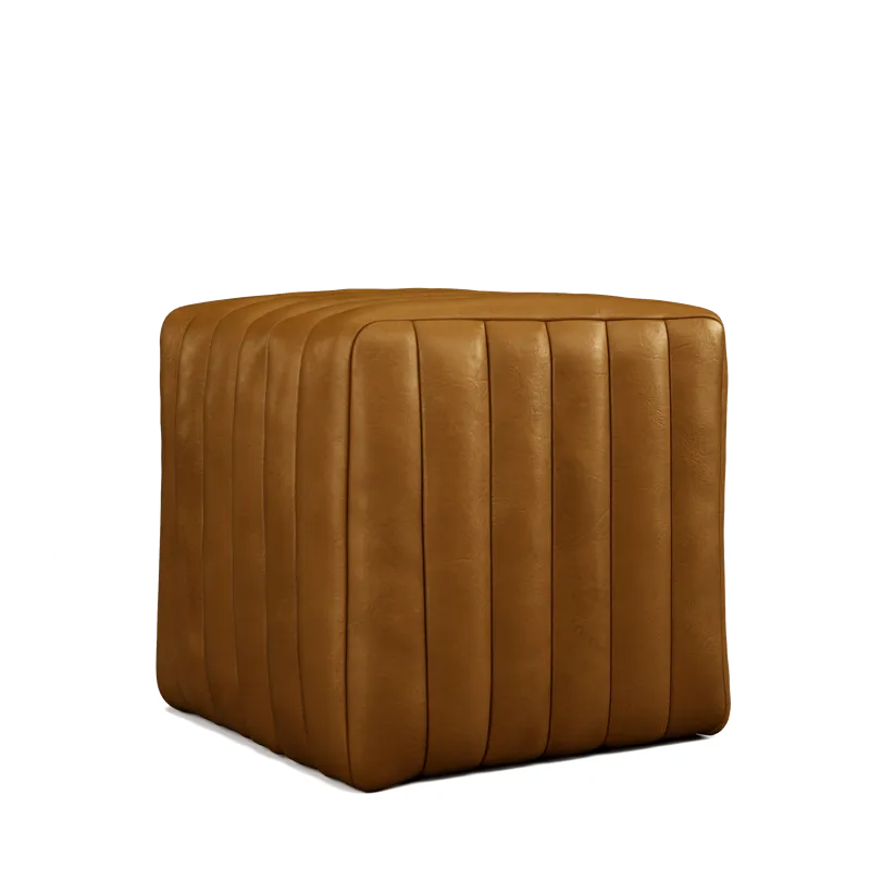Leather Caster Square Ottoman