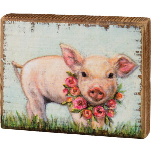 Floral Piglet Block Sign