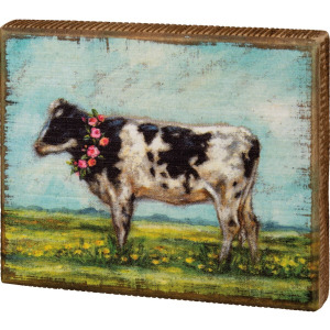 Cow Wreath Block Sign