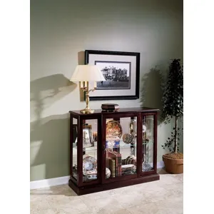 Lighted 1 Shelf Console Display Cabinet in Cherry Brown