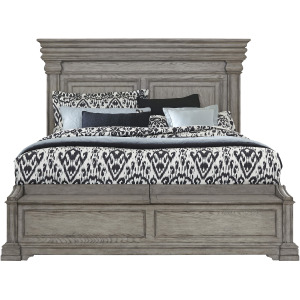Madison Ridge King Panel Bed with Blanket Chest Footboard in Heritage Taupe