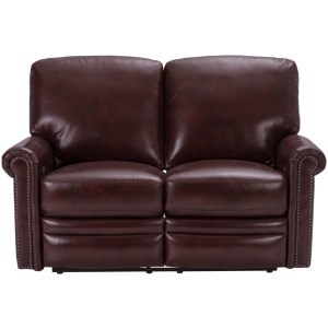 Grant Leather Power Reclining Loveseat in Merlot Red