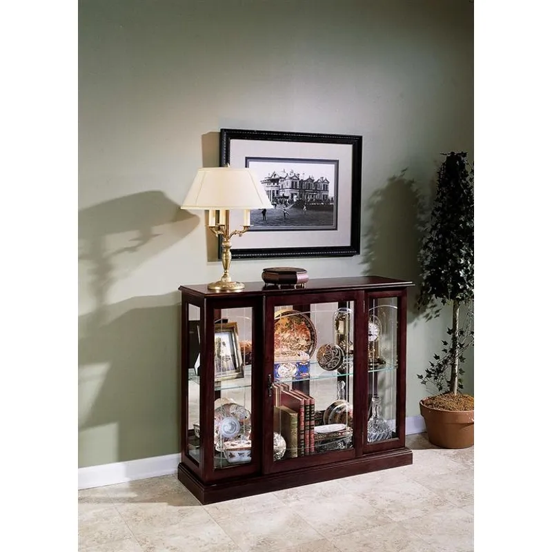 Lighted 1 Shelf Console Display Cabinet in Cherry Brown