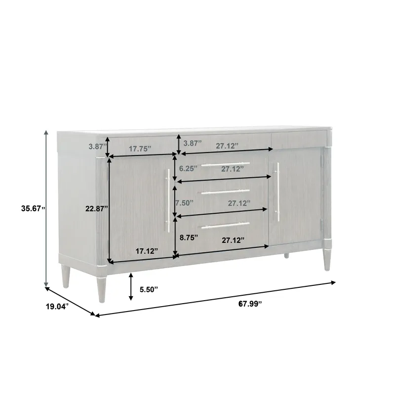 Asher Park Glass Top 2 Door Buffet with Storage Drawers