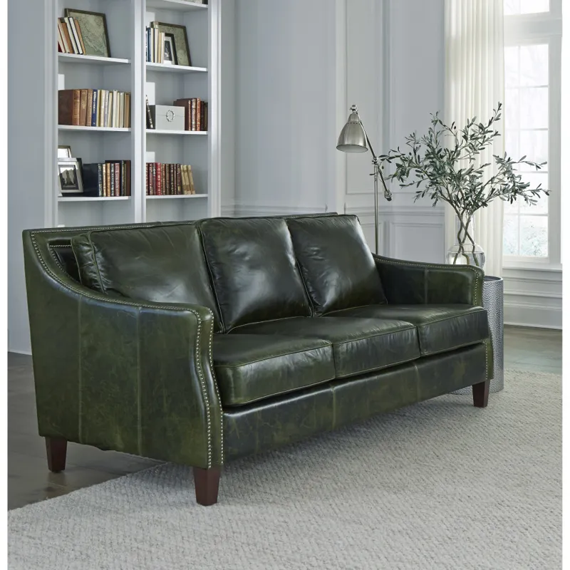 Miles Top Grain Leather Sofa in Fescue GreenÂ 