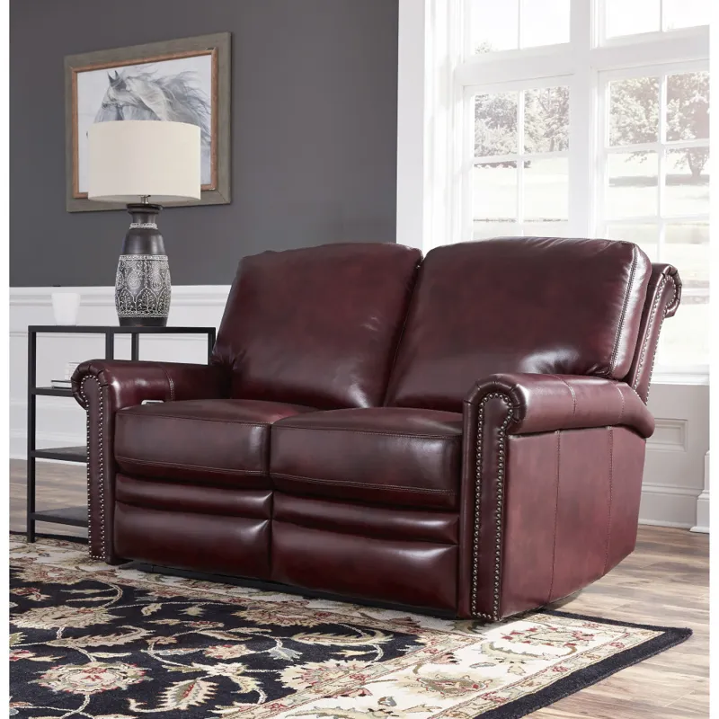 Grant Leather Power Reclining Loveseat in Merlot RedÂ 