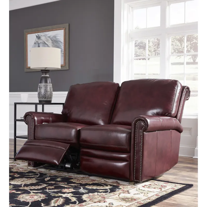 Grant Leather Power Reclining Loveseat in Merlot RedÂ 