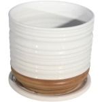 Ceramic 6" Textured Planter w/Saucer - White