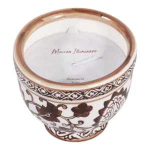 4\", 6oz Bowl Chinoiserie Candle, Brown/white