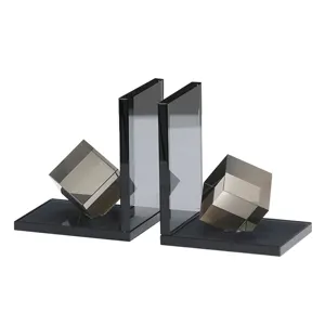S/2 5x4\" Crystal Cube Bookends, Smoke