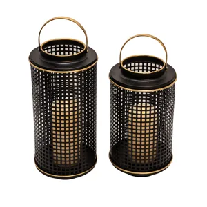 Metal 12" Grid Candle Holder, Black