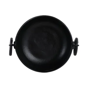 16x13\" Metal Pedestal Bowl With Ring Handles, Blk