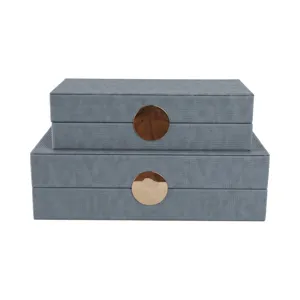 S/2 12/14\" Rectangular Faux Leather Boxes, Blue