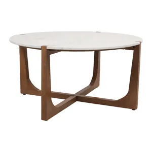 36x18\" Modern Marble Top Coffee Table, White/brown