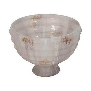 9\" Glass Pedestal Bowl Opal Finish, Ivory Multi