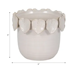 6\" Leaf Applique Planter, Cream