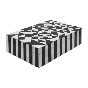 Resin, S/2 10/12" Harlequin Boxes, Black/white