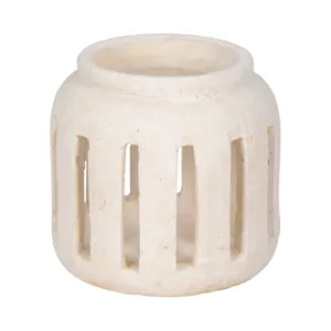 8\" Round Lantern Hurricane With Open Slats, White