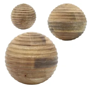 6" Wooden Orb W/ Ridges, Natural