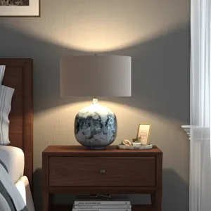 28x22\" Metal Base Table Lamp, Blue Multi