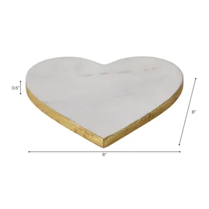 8x8\" Marble Heart Tray W/ Gold Edges, White