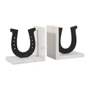 S/2 6\" Horseshoe Bookends On Marble, Black/white