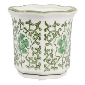 4\", 6oz Fluted Chinoiserie Candle, Green/white