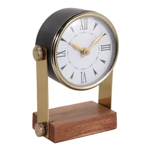 7x5\" Round Clock On Wood Base, Multi