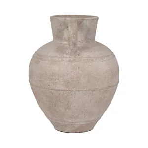 Terracotta, 22\" Jug Vase W/ Handle, Ivory