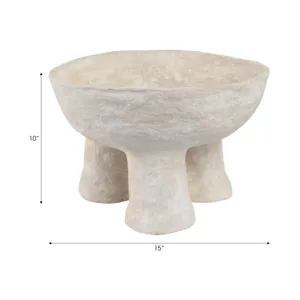 15x10\" 3-footed Paper Mache Bowl, White