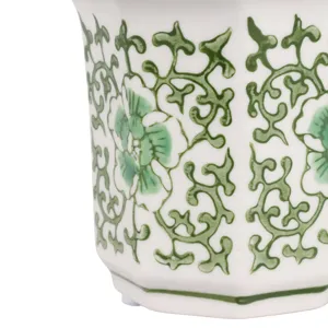 4\", 6oz Fluted Chinoiserie Candle, Green/white