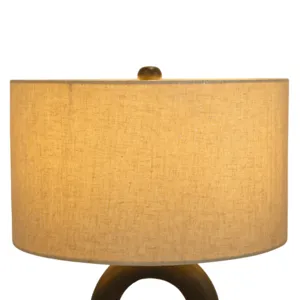 33" Wooden Table Lamp W/cotton Linen Beige Shade