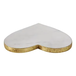 8x8\" Marble Heart Tray W/ Gold Edges, White