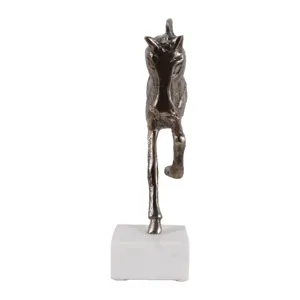 15x9" Galloping Horse On Marble Base, Antique Bras