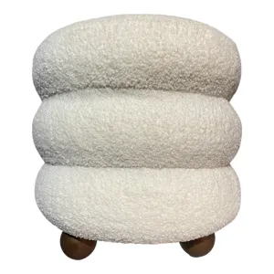 18x18\" Ribbed Teddy Ottoman W/ Ball Feet, Ivory