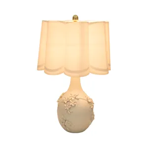 25\" Floral Applique Table Lamp, Cream