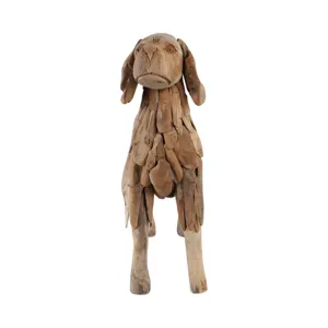 28\" Teak Wood Dog Statue, Natural