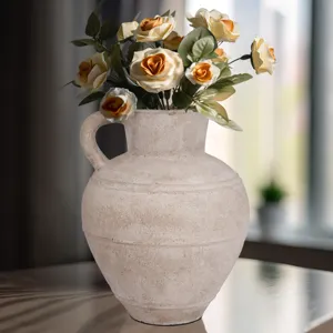 Terracotta, 22\" Jug Vase W/ Handle, Ivory